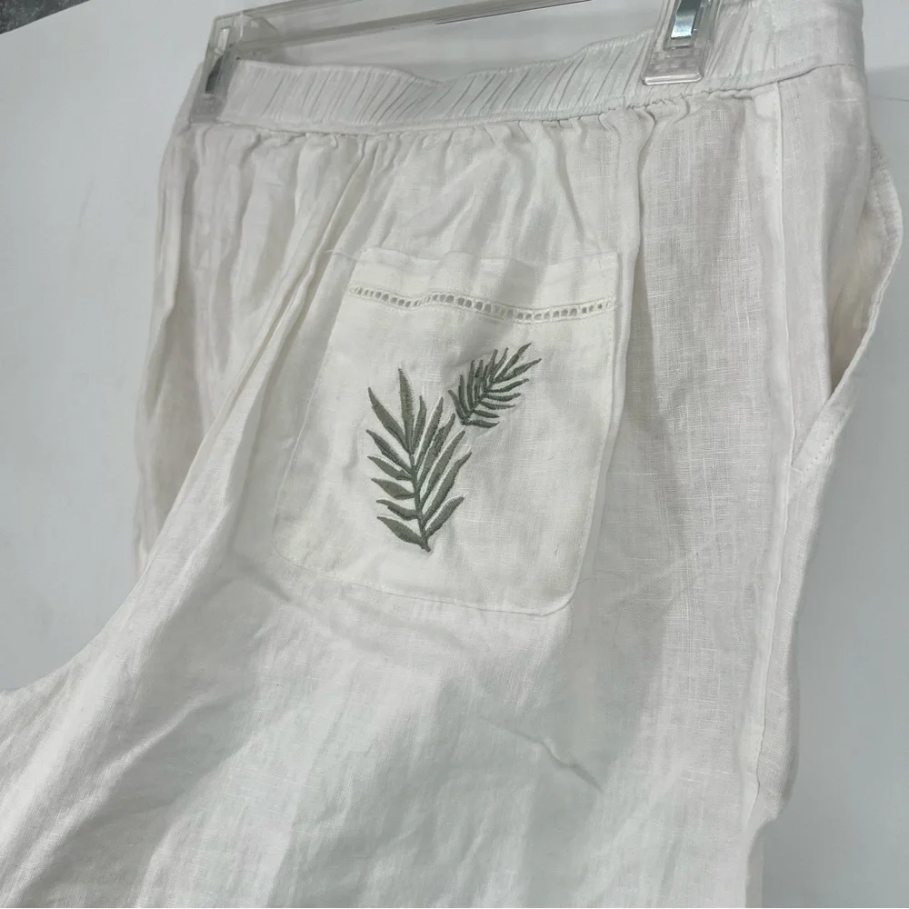 Calypso St.‎ Barth 100% Linen Shorts Embroidered Palm Leaves White Medium